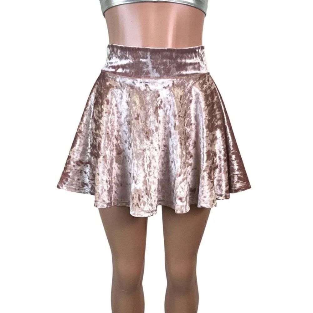 Topshop Dusty Pink Crushed Velvet Skater Skirt Women’s 6